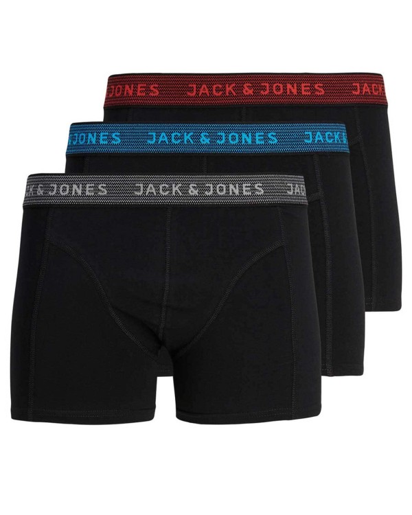 3-pak sorte underbukser fra Jack & Jones med farvet elastik - køb på umame.dk