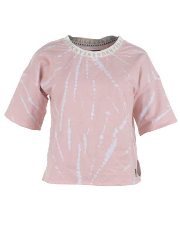 Lyserød t-shirt til piger med hvidt batikprint fra DKNY, model YI2922472-664 - køb på umame.dkivrypink