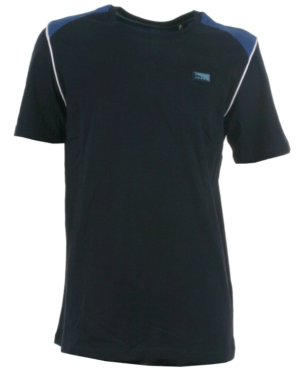 Navyblå t-shirt med korte ærmer og blå og hvide detaljer fra Jack & Jones, model 12186459 Carling - køb på umame.dk
